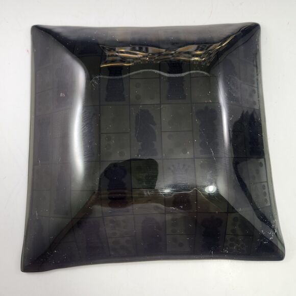 Rare Cera Glass Square Trays Set 2 24K Gold Games Chess Dominoes Smoky1950s MCM - Picture 6 of 9
